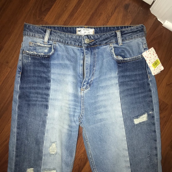 NWT FREE PEOPLE contrast patchwork boyfriend jeans - Picture 3 of 6
